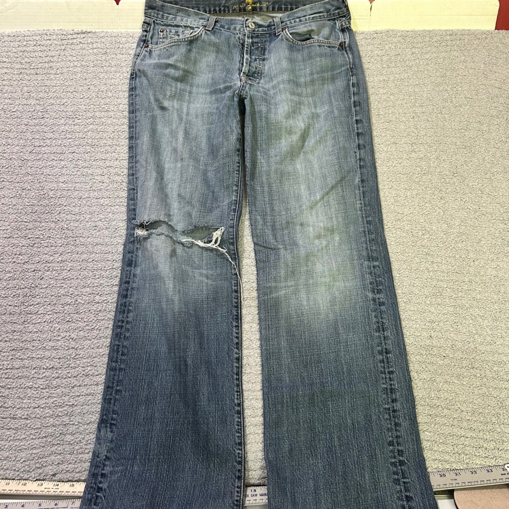 7 For All Mankind Jeans Relaxed Straight 33 Blue Distressed Vintage Grunge Y2K